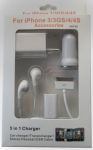 Kit 5x1 Iphone 3 3gs 4 4s Fone Carregador Cabo Usb Adaptador